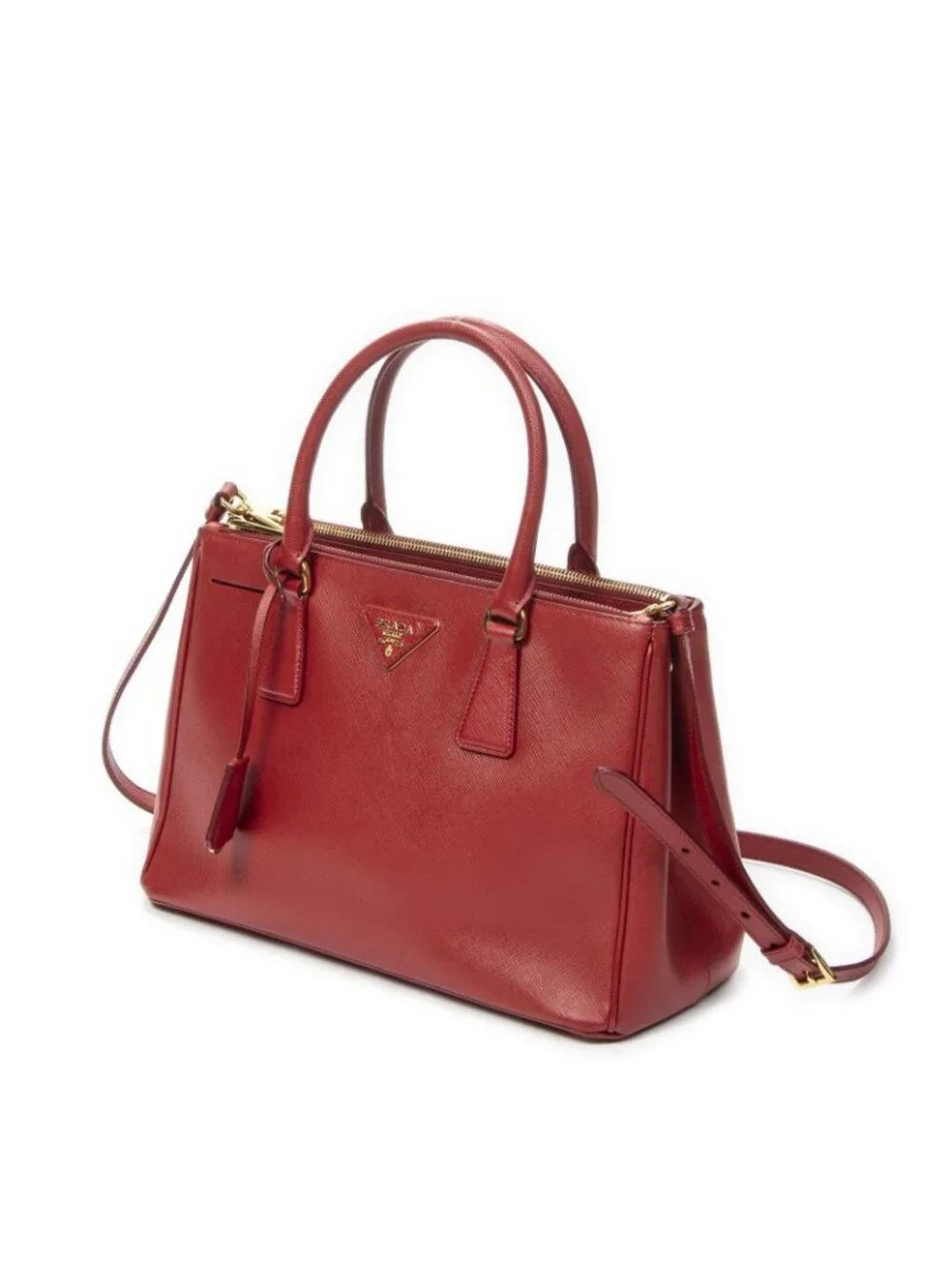 Prada Large Double Zip Galleria Tote Red Saffiano Leather